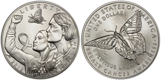 2018-P $1 Breast Cancer Awareness obverse and reverse thumbnail