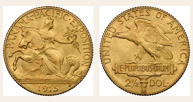 1915-S $2.50 Panama-Pacific NGC obverse and reverse identification pair