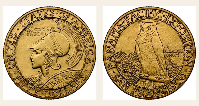 1915-S $50 Panama-Pacific, Round NGC obverse and reverse identification pair
