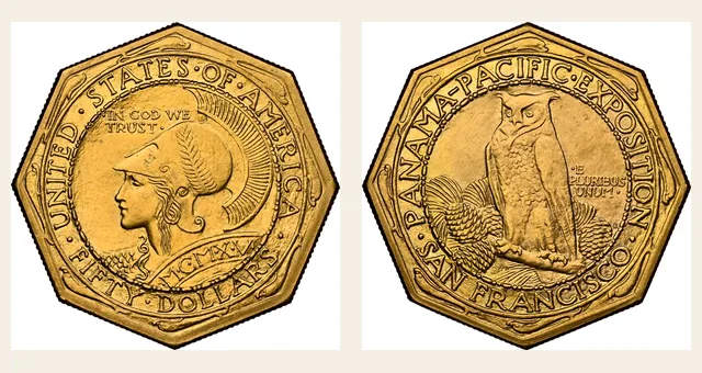 1915-S $50 Panama-Pacific, Octagonal NGC obverse and reverse identification pair