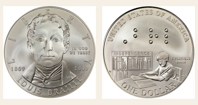 2009-P $1 Louis Braille NGC obverse and reverse identification pair