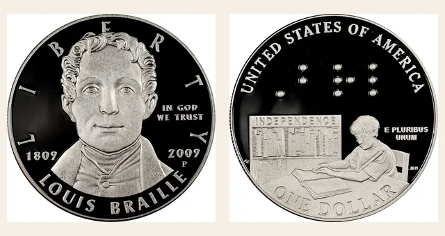 2009 P Louis Braille S$1 PF NGC obverse and reverse identification pair