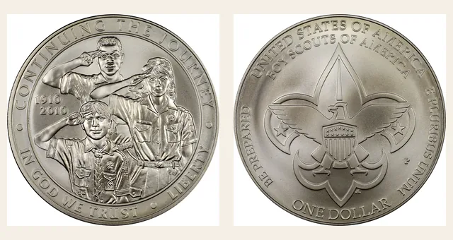 2010-P $1 Boy Scouts of America NGC obverse and reverse identification pair