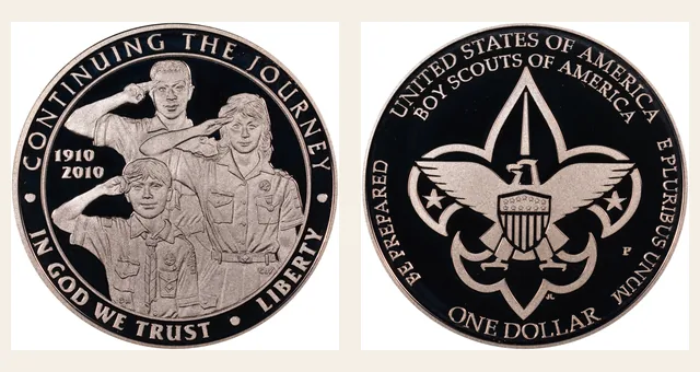 2010 P Boy Scouts Centennial S$1 PF NGC obverse and reverse identification pair