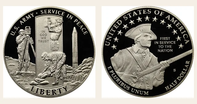 2011 S United States Army 50C PF NGC obverse and reverse identification pair