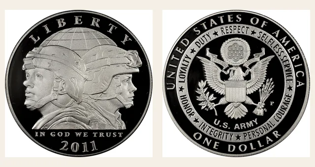 2011 P United States Army S$1 PF NGC obverse and reverse identification pair