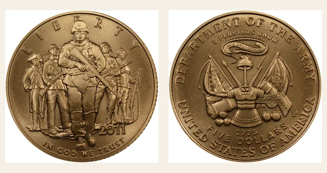 2011-P $5 United States Army NGC obverse and reverse identification pair