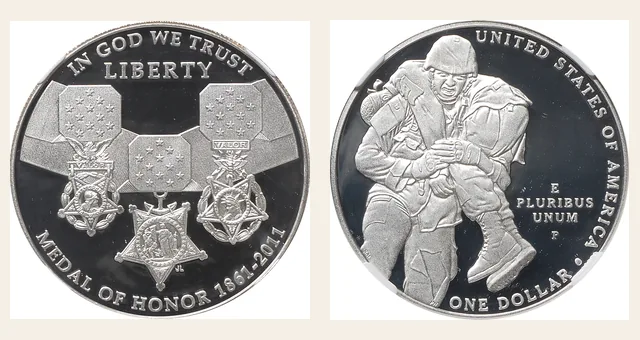 2011 P Medal of Honor S$1 PF NGC obverse and reverse identification pair