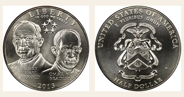 2013-D 50C 5 Star Generals - Arnold, Bradley NGC obverse and reverse identification pair