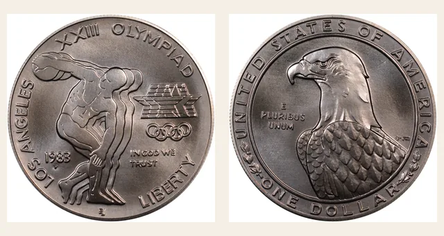 1983-P $1 Olympic NGC obverse and reverse identification pair