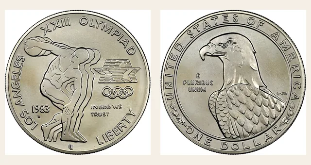 1983-D $1 Olympic NGC obverse and reverse identification pair