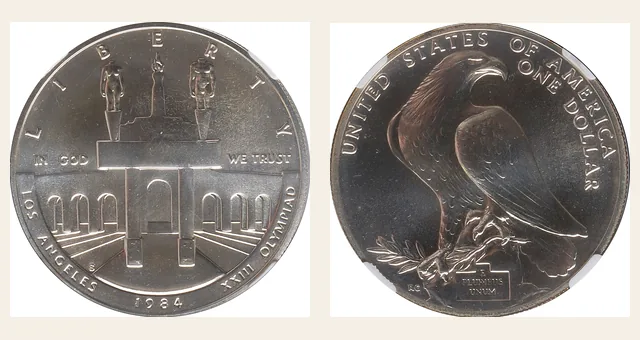 1984-S $1 Olympic NGC obverse and reverse identification pair
