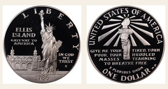 1986 S Statue of Liberty S$1 PF NGC obverse and reverse identification pair