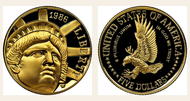 1986 W Statue of Liberty $5 PF NGC obverse and reverse identification pair