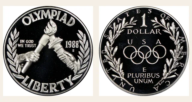 1988 S Olympics S$1 PF NGC obverse and reverse identification pair