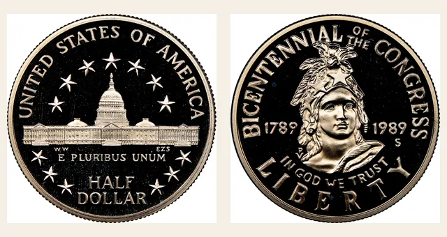 1989 S Congress Bicentennial 50C PF NGC obverse and reverse identification pair