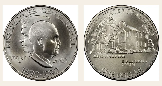 1990-W $1 Eisenhower NGC obverse and reverse identification pair