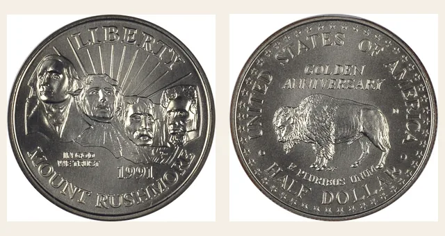 1991-D 50C Mount Rushmore NGC obverse and reverse identification pair