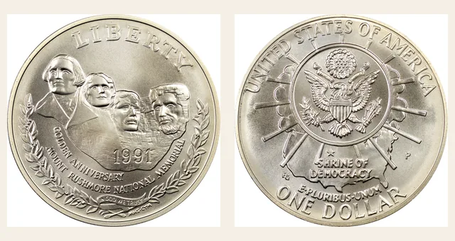 1991-P $1 Mount Rushmore NGC obverse and reverse identification pair