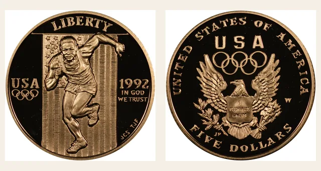 1992 W Olympics $5 PF NGC obverse and reverse identification pair