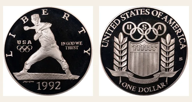 1992 S Olympics S$1 PF NGC obverse and reverse identification pair