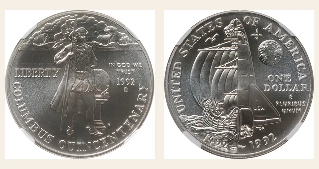 1992-D $1 Columbus NGC obverse and reverse identification pair