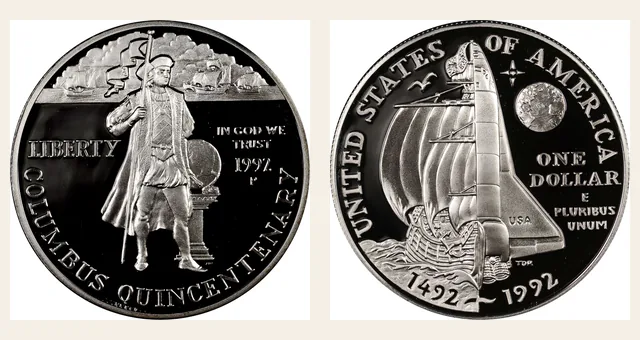 1992 P Columbus Quincentenary S$1 PF NGC obverse and reverse identification pair