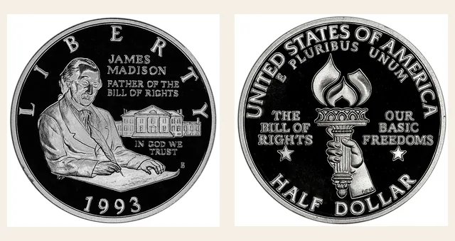 1993 S James Madison 50C PF NGC obverse and reverse identification pair
