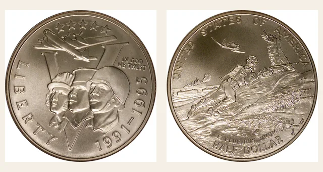1991-95-P 50C World War II NGC obverse and reverse identification pair