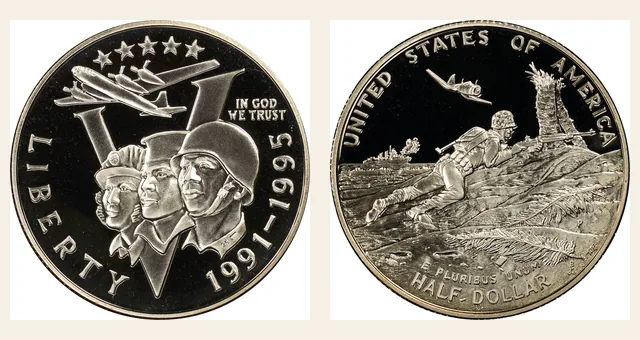 1991-1995 P World War Ii Anniversary 50C PF NGC obverse and reverse identification pair