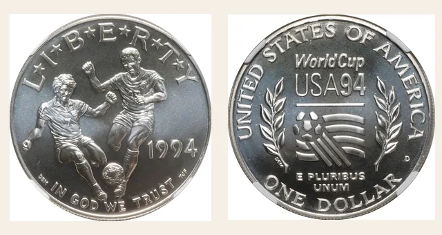 1994-D $1 World Cup NGC obverse and reverse identification pair