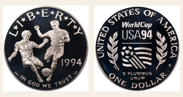 1994 S World Cup S$1 PF NGC obverse and reverse identification pair