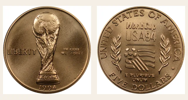 1994-W $5 World Cup NGC obverse and reverse identification pair