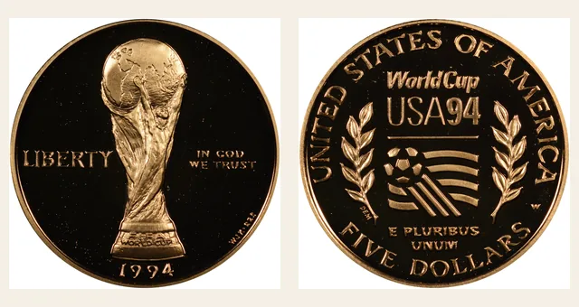 1994 W World Cup $5 PF NGC obverse and reverse identification pair