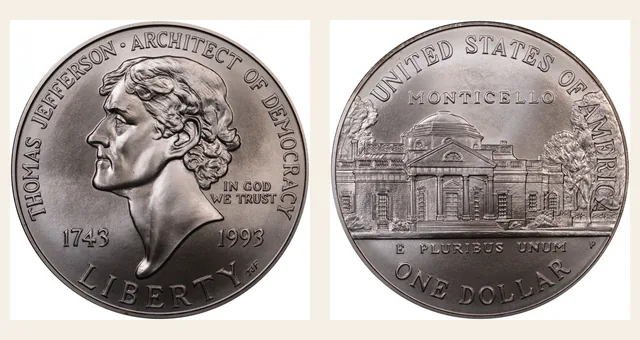1993-P $1 Jefferson NGC obverse and reverse identification pair