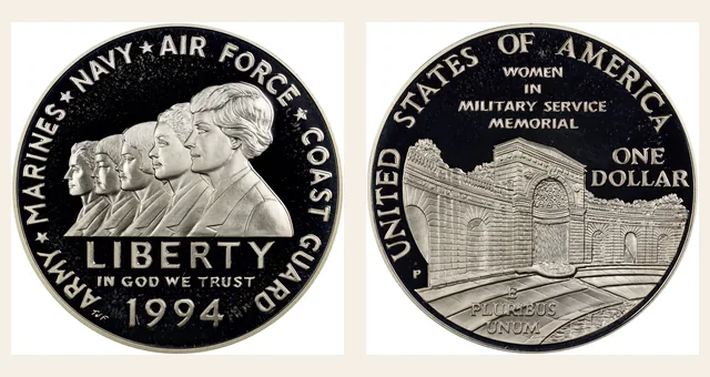 1994 P Women Veterans Memorial S$1 PF NGC obverse and reverse identification pair