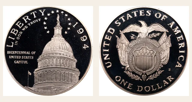 1994 S U.S. Capitol Bicentennial S$1 PF NGC obverse and reverse identification pair