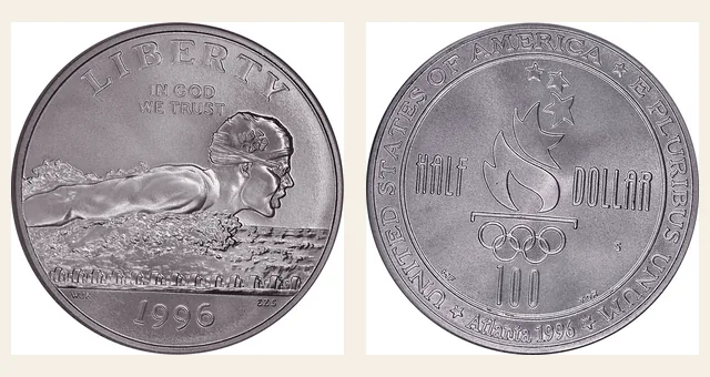 1996-S 50C Swimming NGC obverse and reverse identification pair