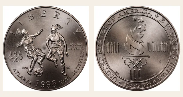 1996-S 50C Soccer NGC obverse and reverse identification pair