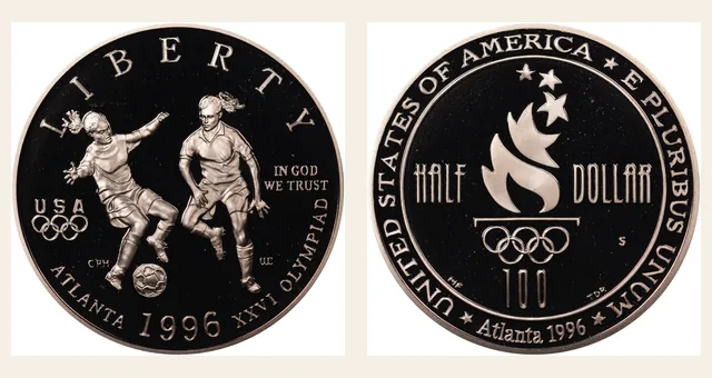 1996 S Olympics - Soccer 50C PF NGC obverse and reverse identification pair