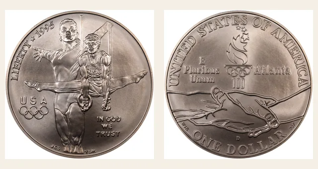 1995-D $1 Gymnastics NGC obverse and reverse identification pair