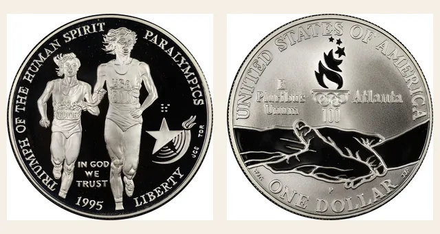1995 P Olympics - Paralympics S$1 PF NGC obverse and reverse identification pair
