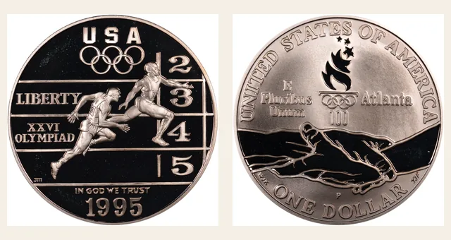 1995 P Olympics - Track & Field S$1 PF NGC obverse and reverse identification pair