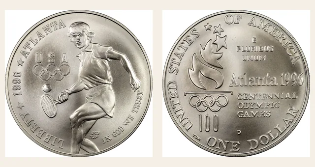1996-D $1 Tennis NGC obverse and reverse identification pair