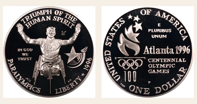 1996 P Olympics - Paralympics S$1 PF NGC obverse and reverse identification pair