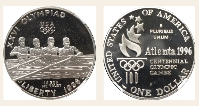1996 P Olympics - Rowing S$1 PF NGC obverse and reverse identification pair