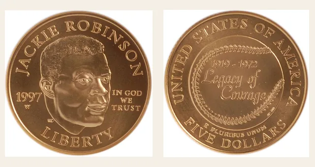 1997-W $5 Jackie Robinson NGC obverse and reverse identification pair