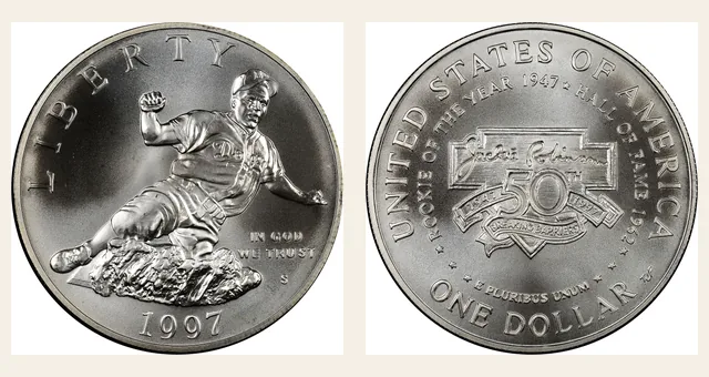 1997-S $1 Jackie Robinson NGC obverse and reverse identification pair