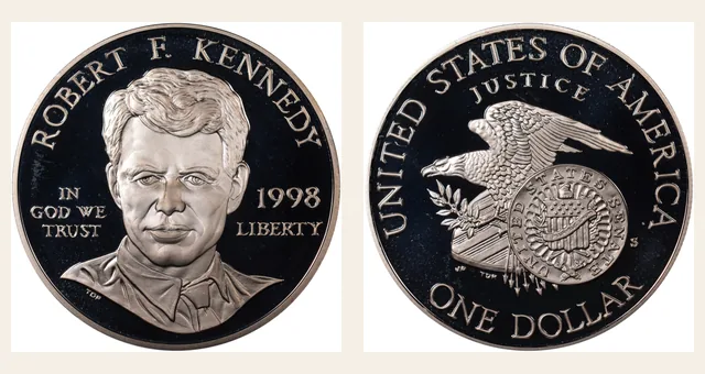 1998 S Robert F. Kennedy S$1 PF NGC obverse and reverse identification pair