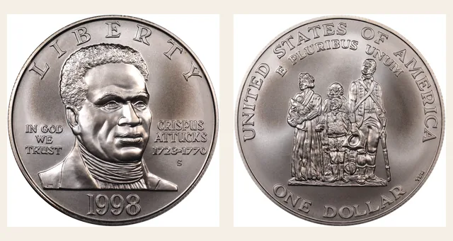 1998-S $1 Crispus Attucks NGC obverse and reverse identification pair